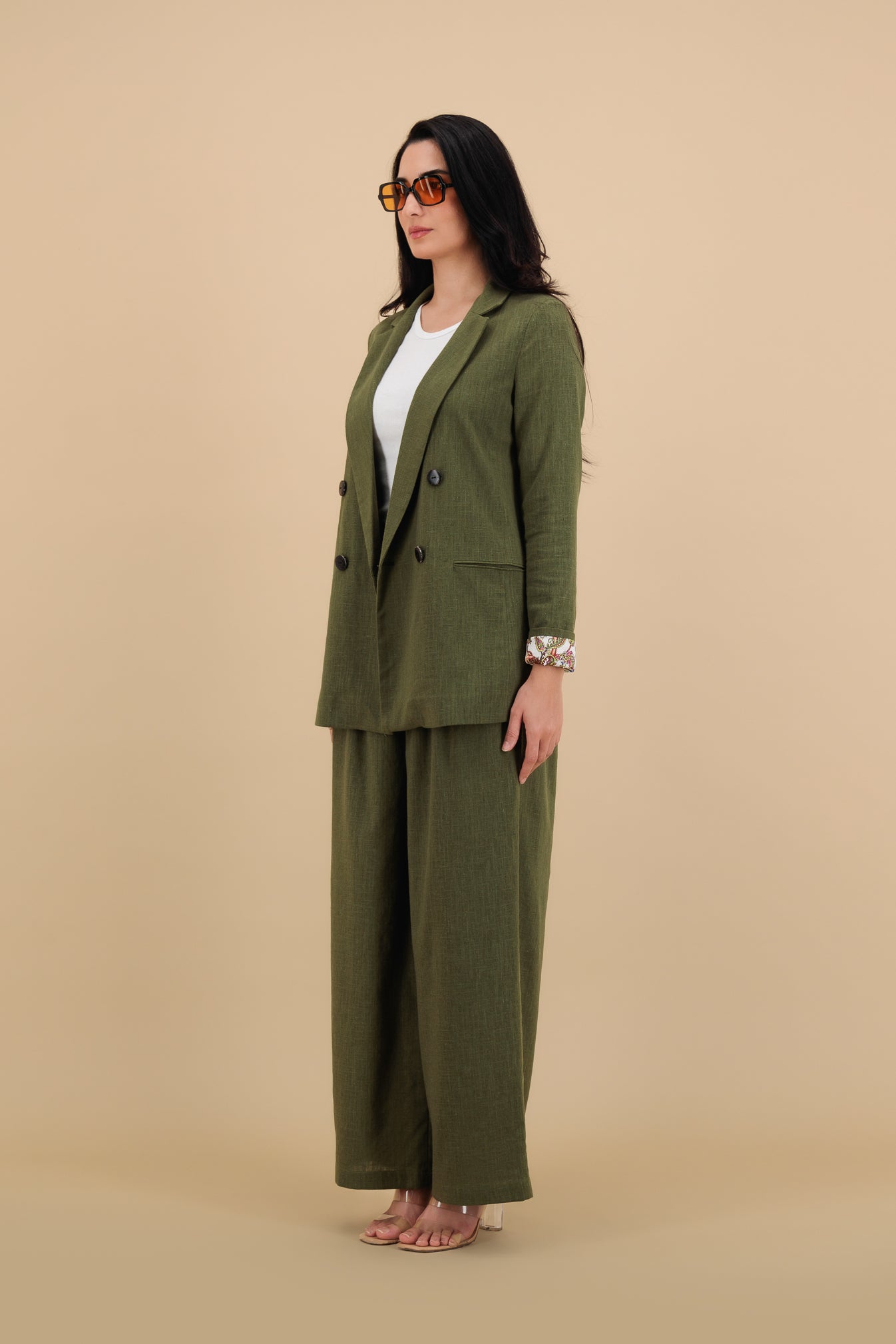 Palm Shade – Green Linen Trousers Set