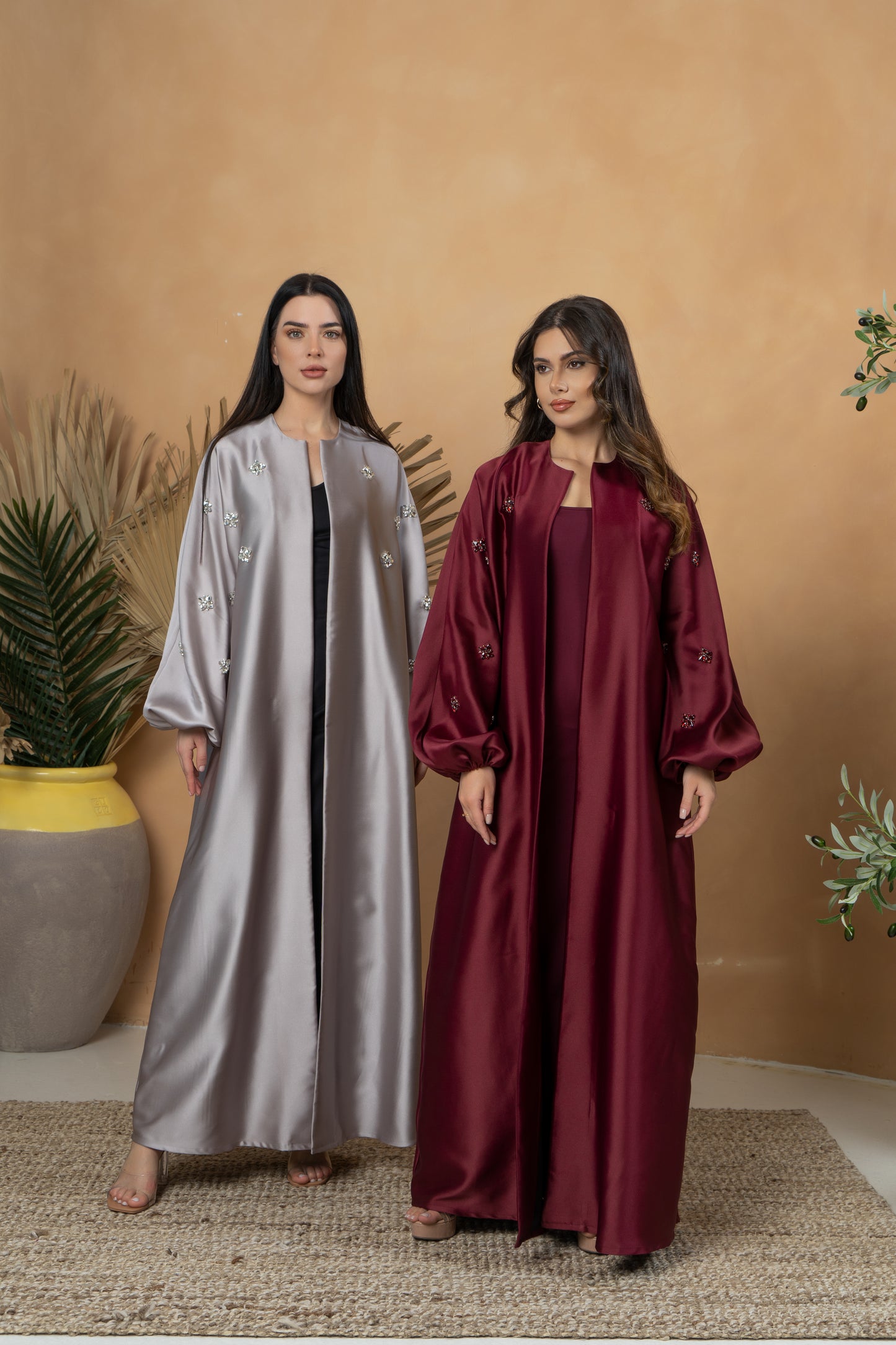 Burgandy Crystal Abaya