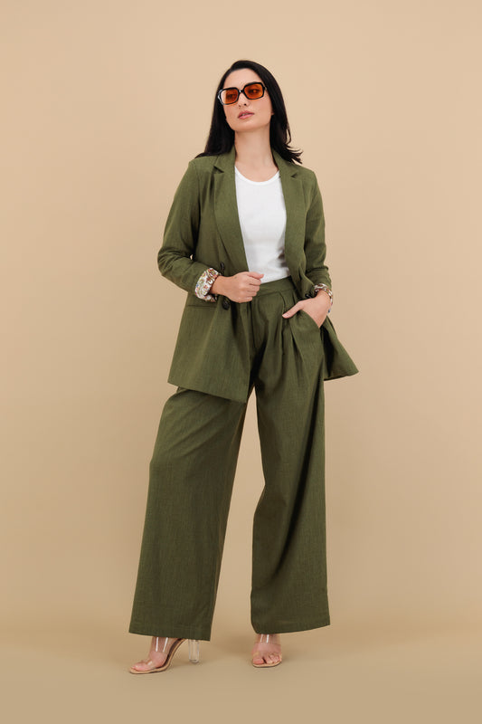 Palm Shade – Green Linen Trousers Set
