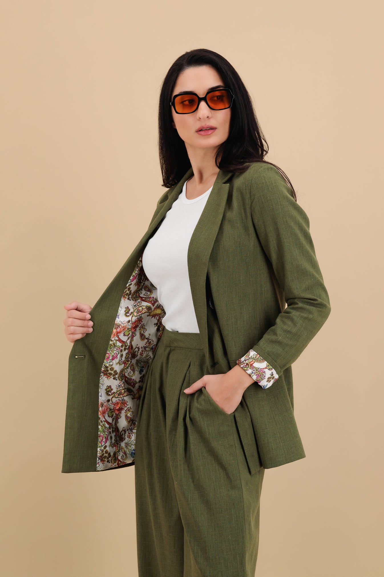 Palm Shade – Green Linen Trousers Set