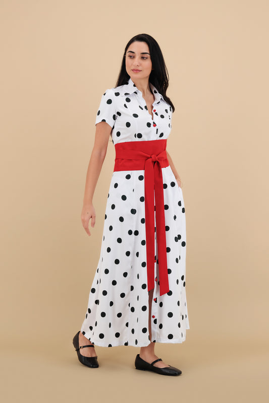 Playful Reverie – Polka Dot Belted Dress
